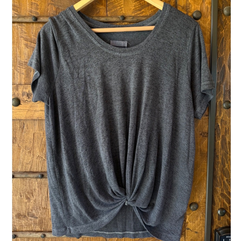 UGG Womens Charcoal Grey/Purple Heathered Twist Front Short Sleeve T-Shirt Top L